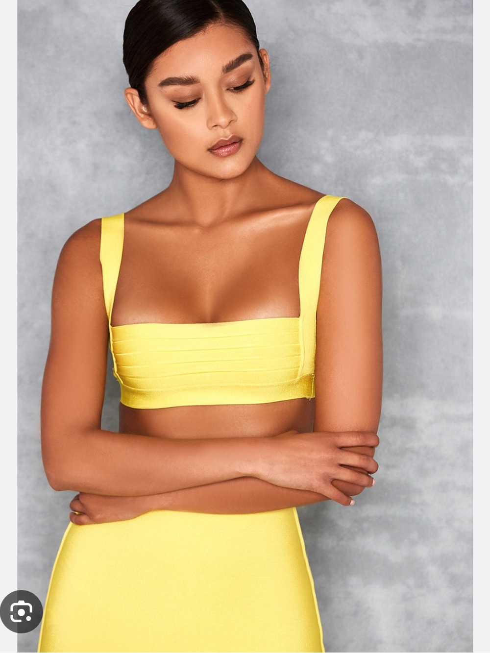 Mistress Rocks Sherbet Yellow Square-Neck Bandage Crop Top and Skirt Set